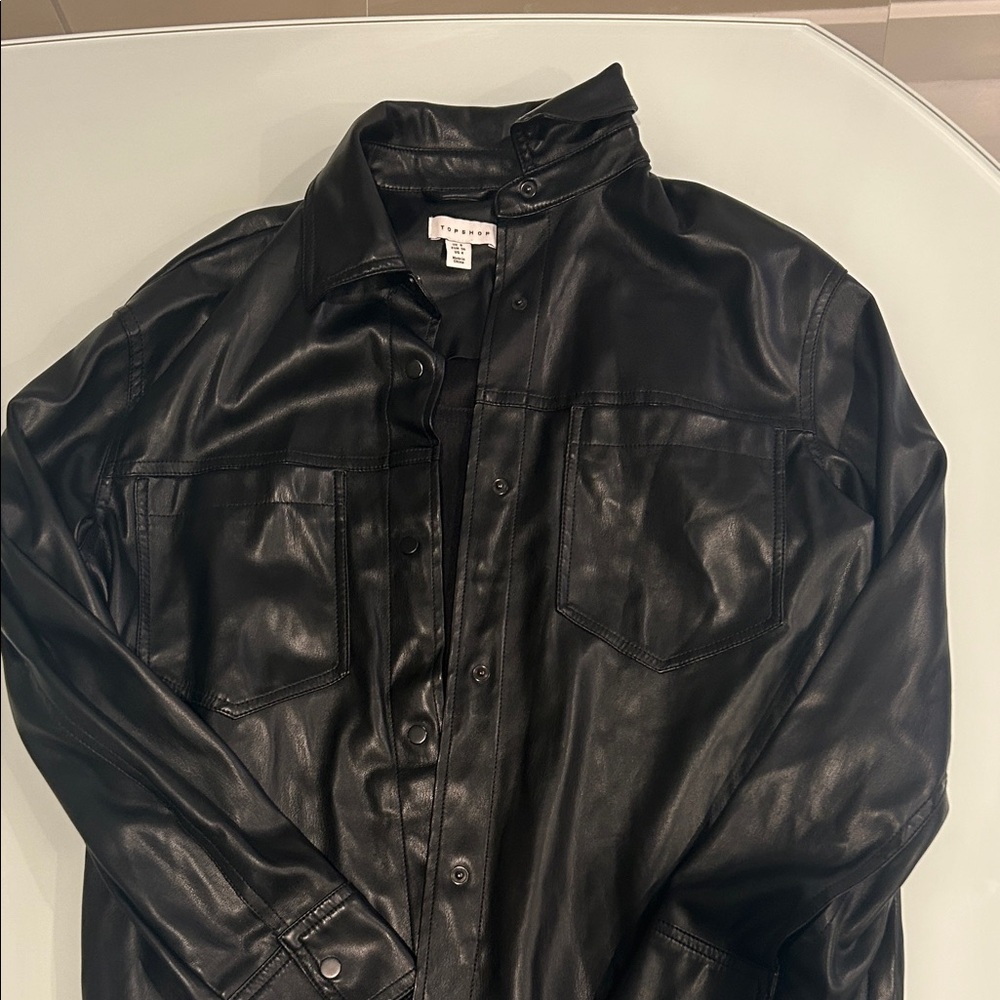 Topshop Black Faux Leather Shirt Jacket